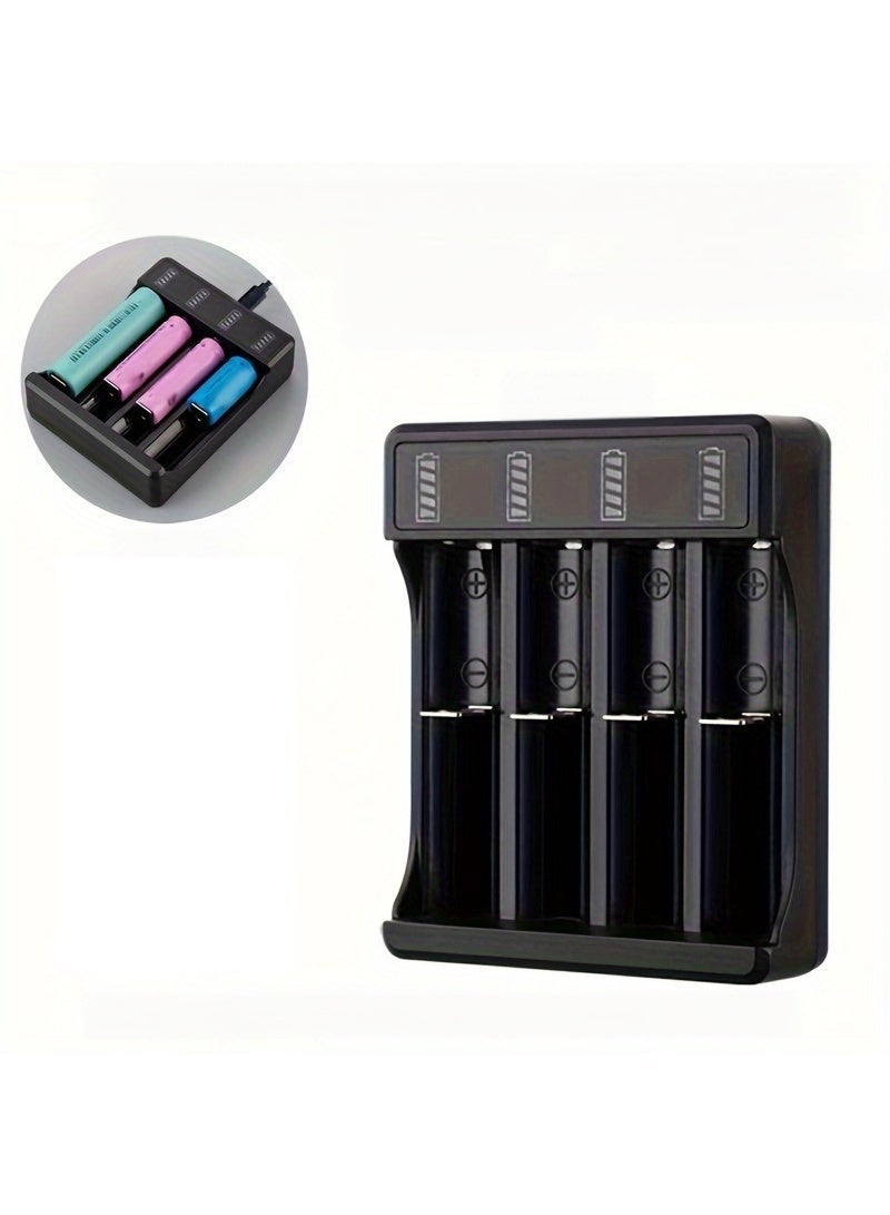 شاحن بطاريات ذكي USB بقوة 3.7 فولت، مناسب لبطاريات 18650 وبطاريات Li-Pd4، يدعم الشحن المستقل عبر منفذ USB، كما أنه مناسب لبطاريات الليثيوم أيون القابلة لإعادة الشحن من نوع 16340 و14500 و26650. يأتي مع بنك طاقة بأربعة منافذ. - Image 1